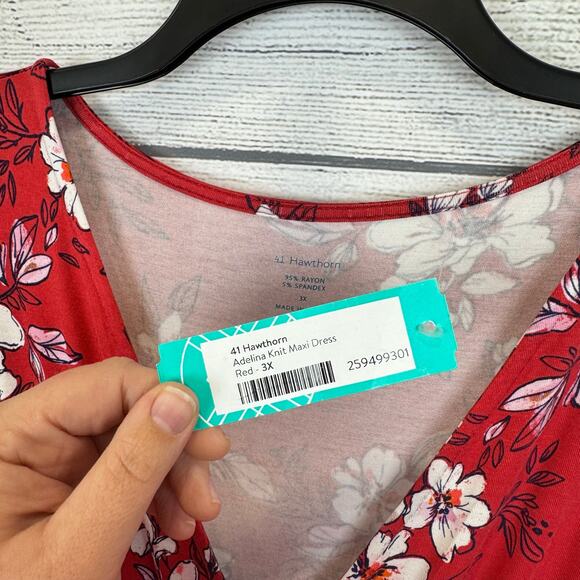 41 Hawthorn Plus Size Adelina Red Floral V-Neck Sleeveless Dress Size 3X - Picture 6 of 9